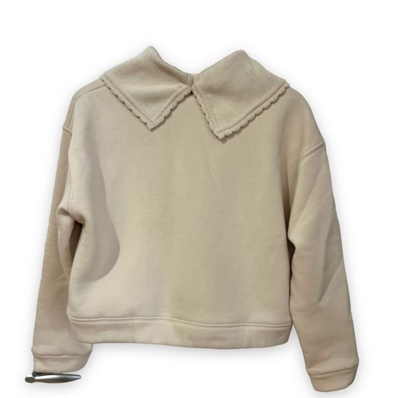 Zara long sleeve cream color top with scalloped color size small - Picture 2 of 9